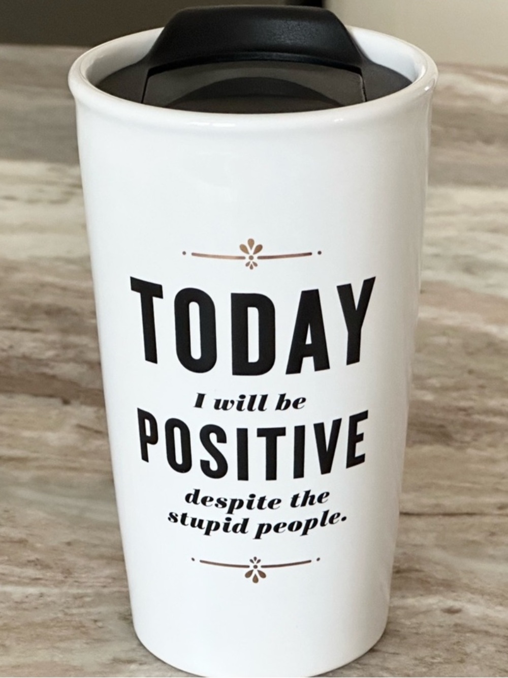 Hallmark Travel Coffee Cup “Today I Will Be Positive Despite The Stupid People”
